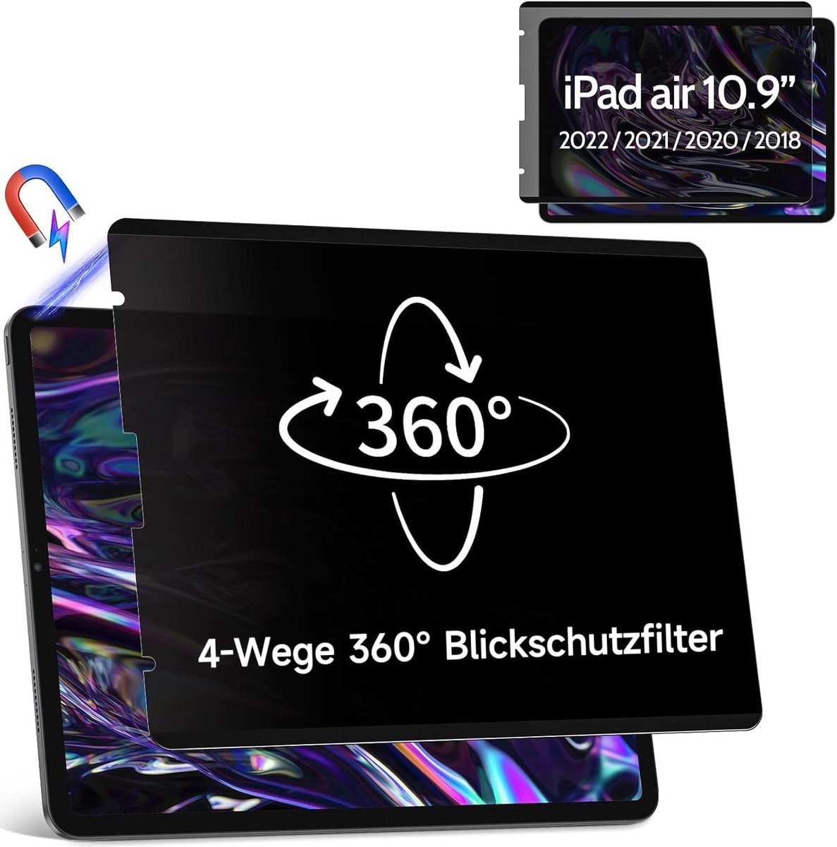 360° magnetisch privacyfilter, compatibel met iPad Air 5e generatie 2022 en iPad Air 4 2020 10,9 inch & iPad Pro 11 (2022-2018), afneembaar, anti-verblinding, blauw licht, privacy, privacyfolie,