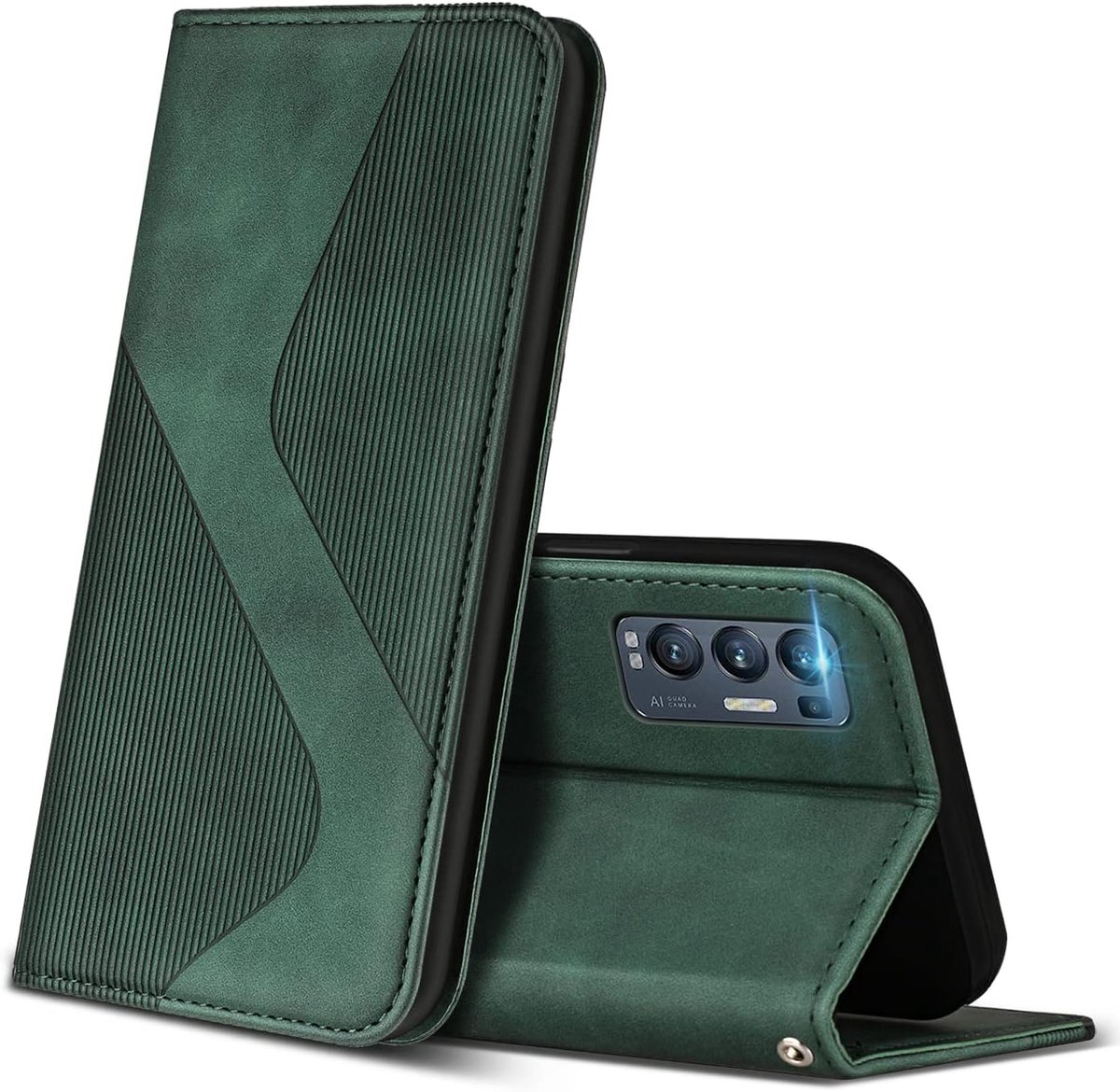 Hoesje voor Oppo Find X3 Neo 5G, PU Kunstleer Bookcase Telefoonhoesjes met [Kaartsleuven] [Stand], Flip Case Beschermhoesje voor Oppo Find X3 Neo 5G (Groen)