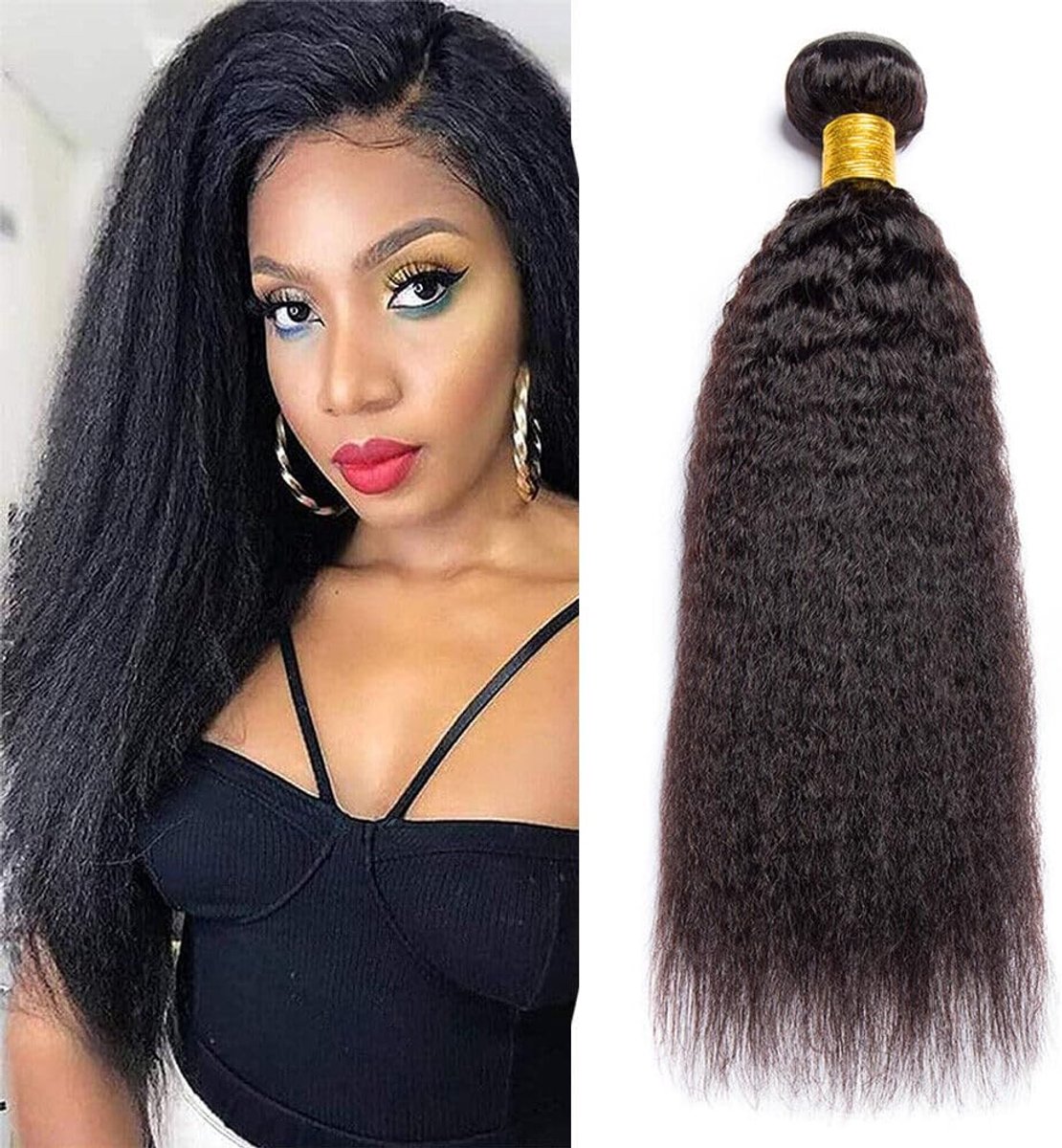 Hair Bundles Long Brazilian Virgin Hair Bundle Kinky Straight Human Hair Bundles Yaki Hair Straight Bundles Natural Black Color Weave Bundles Human Hair 100g 26 Inch