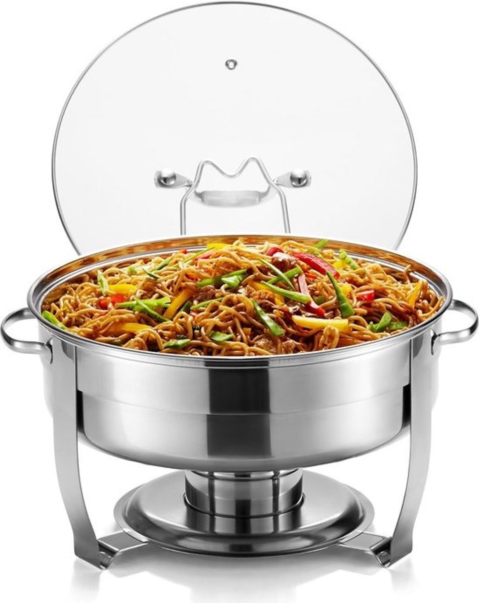 Ronde Buffetwarmer RVS met Glazen Deksel voor Feesten en Catering