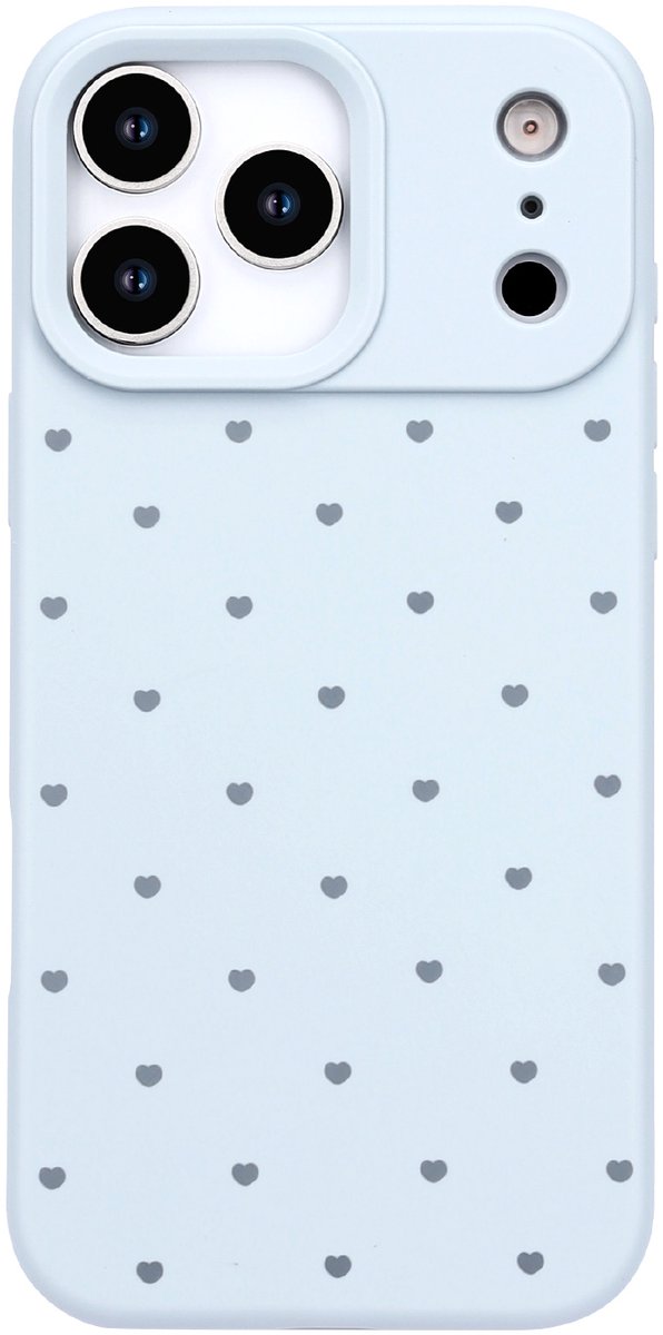 Hoesje Geschikt voor Apple iPhone 18 Pro - Blauw - Casemania Stevige Siliconen Back Cover met Hartjes Print