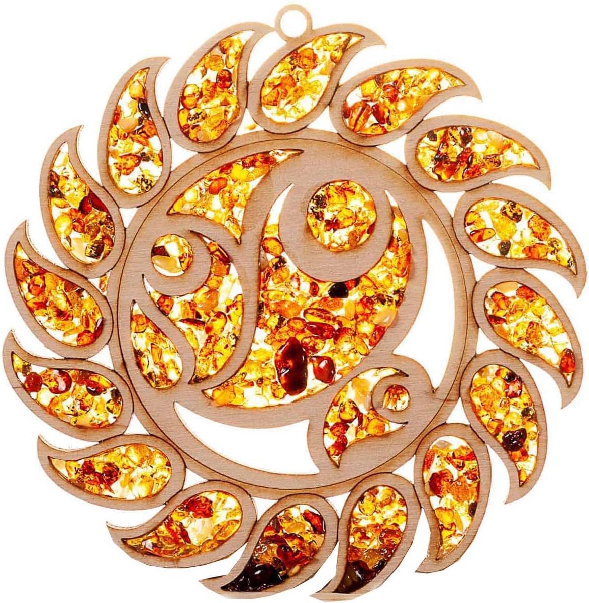 Zonnevanger Suncatcher amber in berkenhout Zon raambeeld raamdecoratie, Ø 10