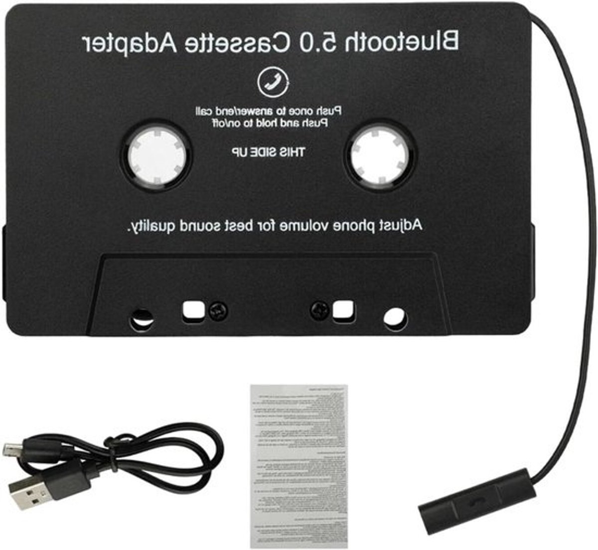 Cassette Adapter - Auto Cassette - Muziek Streamen - Draadloze 5.0 Connectie - 12.3 x 11.6 x 3.5 cm - Zwart