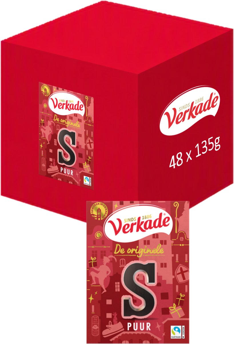 Verkade Chocoladeletter Puur - Letter S - 48 x 135 gram