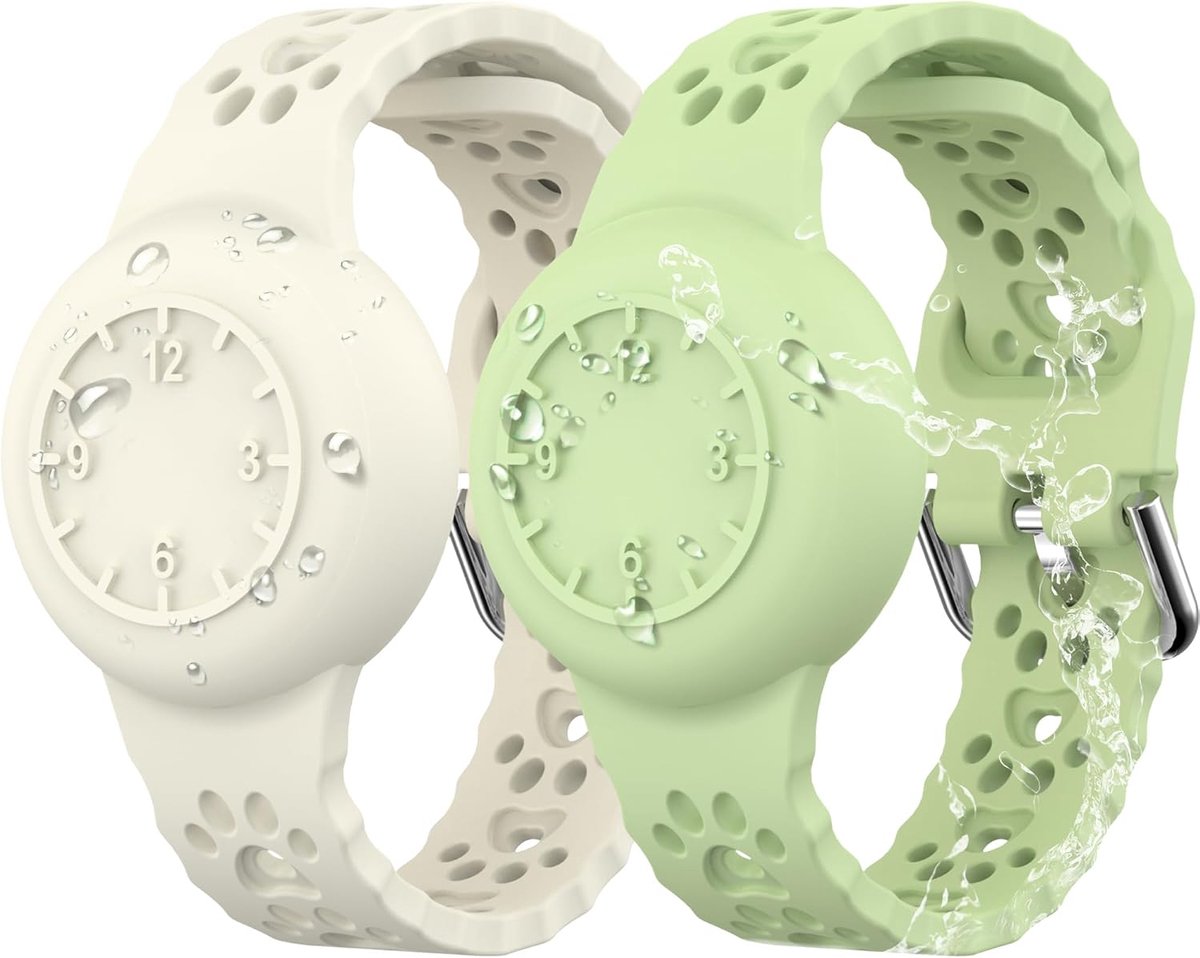 Kinderarmband voor Apple Airtag, Set van 2, Waterdichte Silicone Armband met GPS Tracering voor Kinderen, Anti-Verloren voor Airtag houder kinderen, Groen/wit