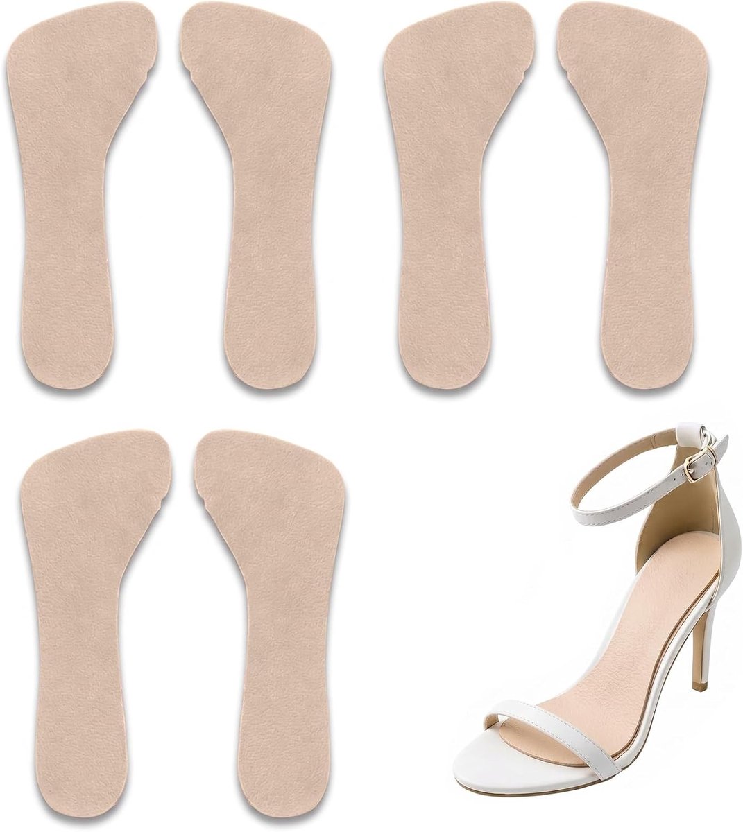 3 paar antislip inlegzolen voor damessandalen, zelfklevende inlegzolen voor schoenen met hak en open sandalen, ademend en zweetbestendig, slank design 3/4, beige, maat 37-38