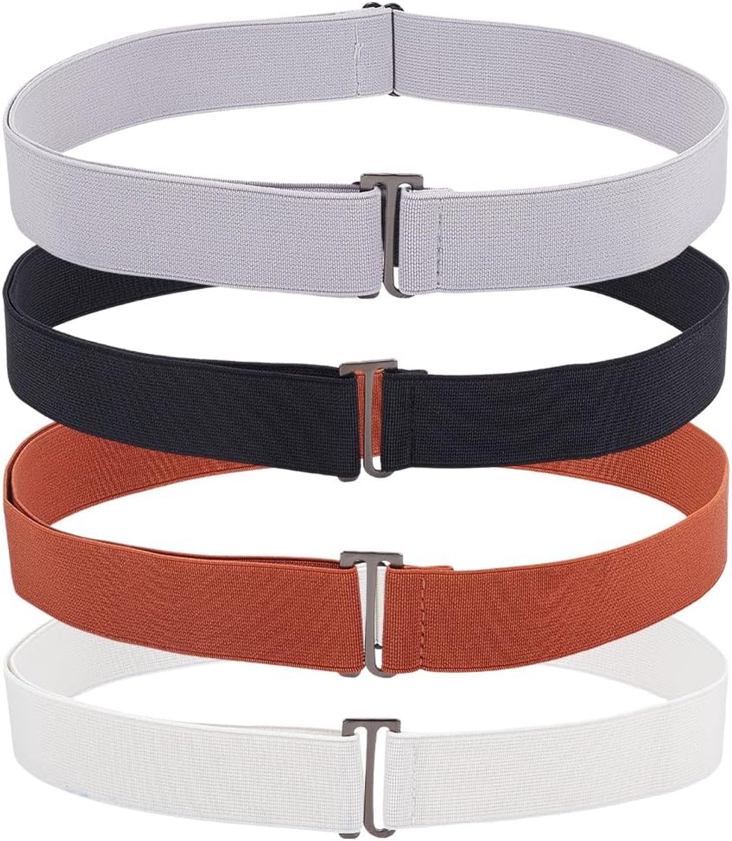 4 Stuks elastische dames riemen met brede ketting, onzichtbaar stretch webband en platte metalen sluiting, geschikt voor jeans en kostuums