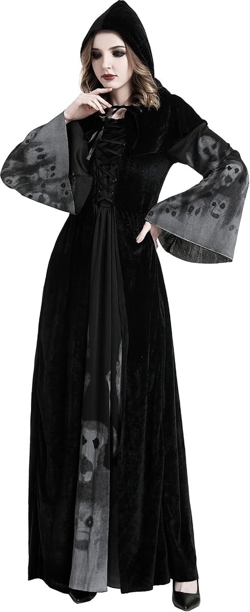 Tovenares kostuum, Slank Kant Kaap Jurk Vrouwen Drama Kostuum Fancy Cosplay Feestkleding