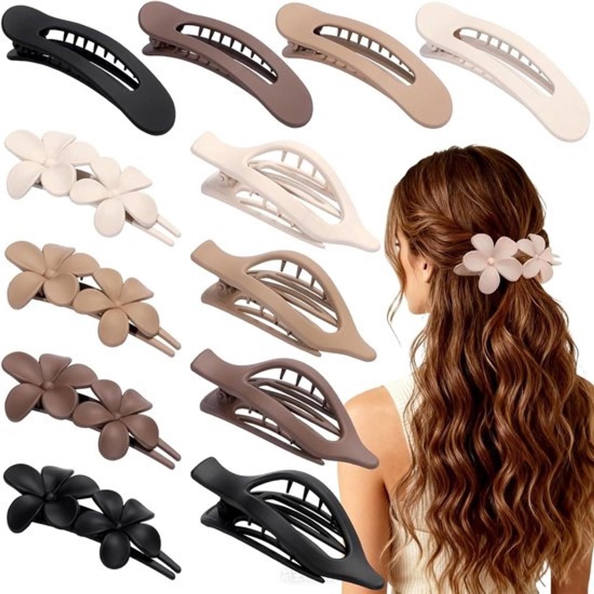 Haarclips Set - Klemmen Accessoires - Dagelijkse Stijlen - Sterke Non-Slip Grip - 12 Stuks - Bruin