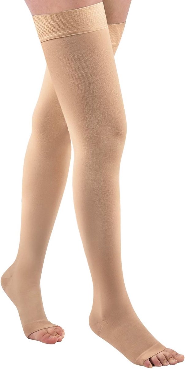 compressiekousen voor dames en heren, dijbeen, lange steunkousen met siliconen band, 20-30 mmHg compressiesokken voor vliegreizen, sport, gegradueerde ondersteuning bij spataderen