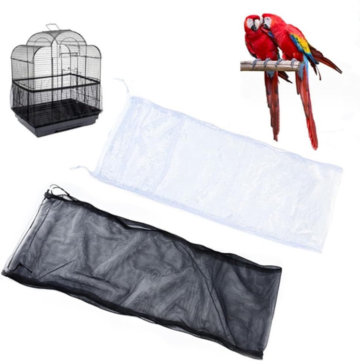 2 stuks vogelkooi, afdekking voor parkieten, uitschuifbare afdekking voor kooien (zwart, wit)