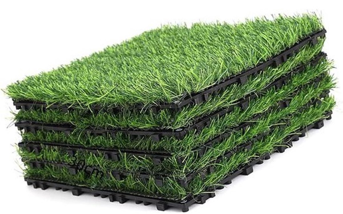 Kunstgras Tegels - Buiten vloer - Terras Decoratie - In elkaar grijpend design - 30x30 cm - Groen