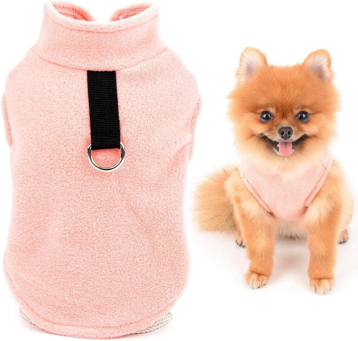 Effen kleur puppy fleece vest trui met riem ring voor kleine hond kat jongen meisje Yorkie Chihuahua Kitten warme herfst winterkleding, roze, XXL