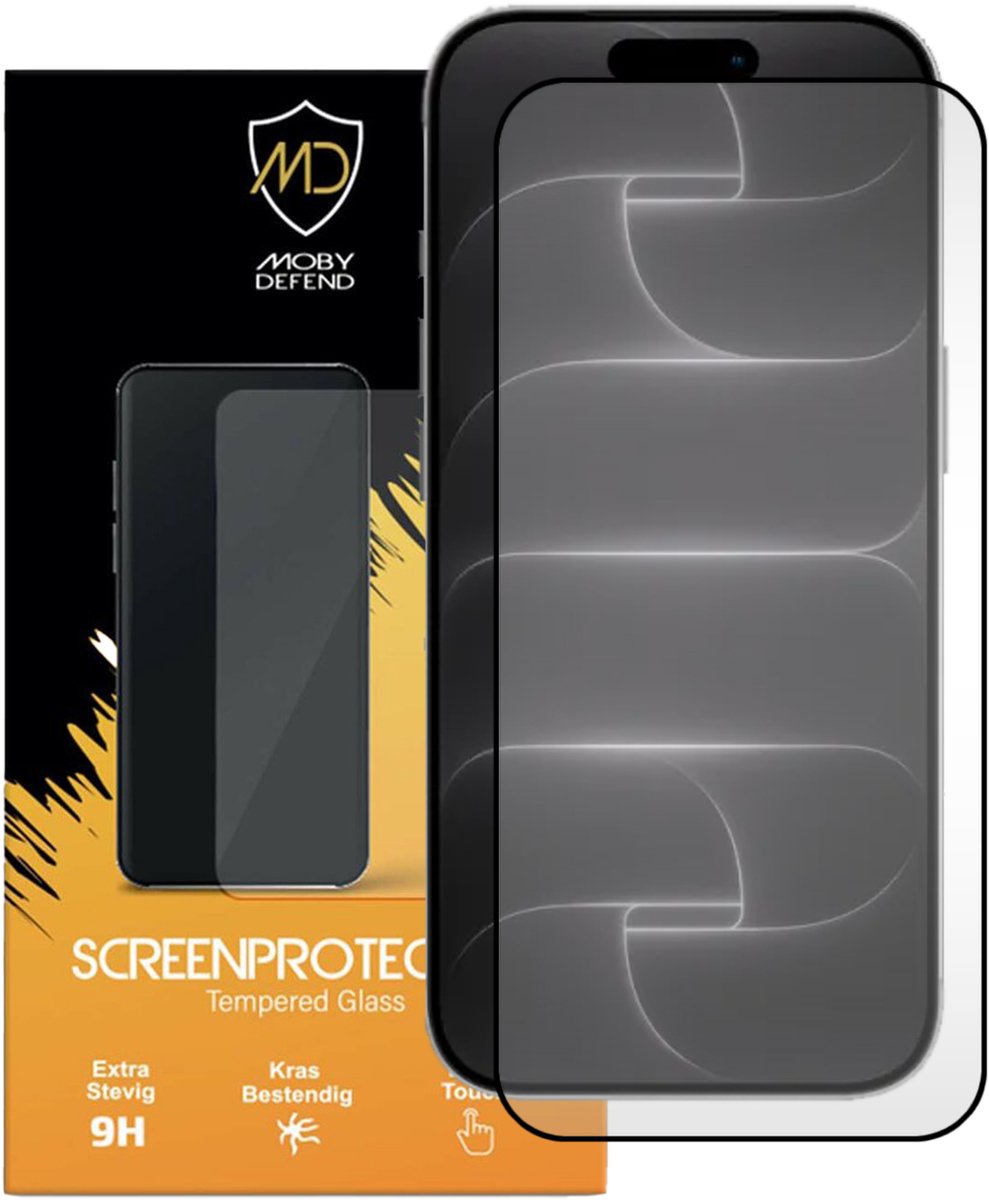 MobyDefend Screenprotector - Geschikt voor iPhone 18 Pro - Screensaver Met Zwarte Randen - Gehard Glas