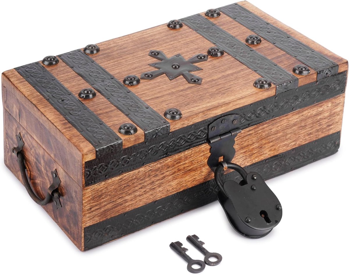 Handgesneden houten schatkist decoratieve sieradenopslag aandenkistje multifunctioneel gebruik als sieradenopslag, snuisterijhouder of horlogedoos, geweldig als cadeau - 28 x 18 cm