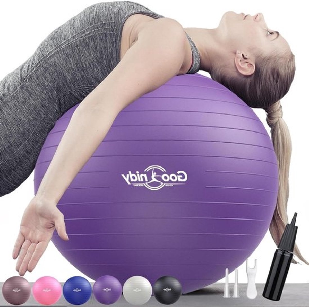 Zachte gymnastiekbal - Zitbal fitnessbal - Ergonomisch werken - Barstbescherming 2200 lbs - XXL 85 cm - Paars
