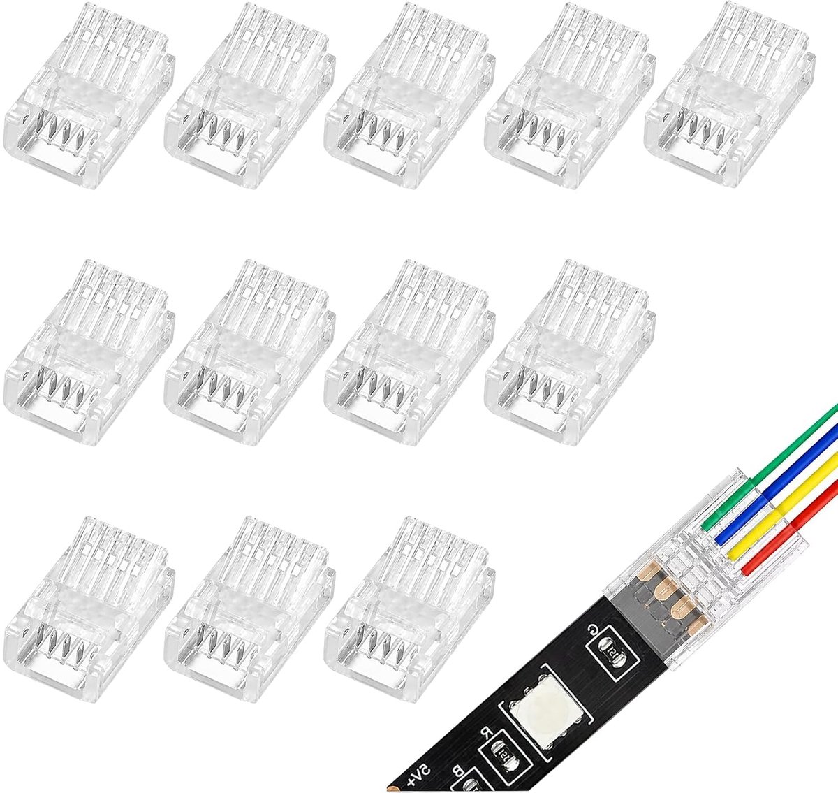 12 stuks soldeervrije snelverbinders, 5-polige transparante kabelverbinders, draad naar draad 0,35-0,5 mm² (AWG 22-20), doorgangsverbinder, kabelklem, krimpvrij voor led, besturingen