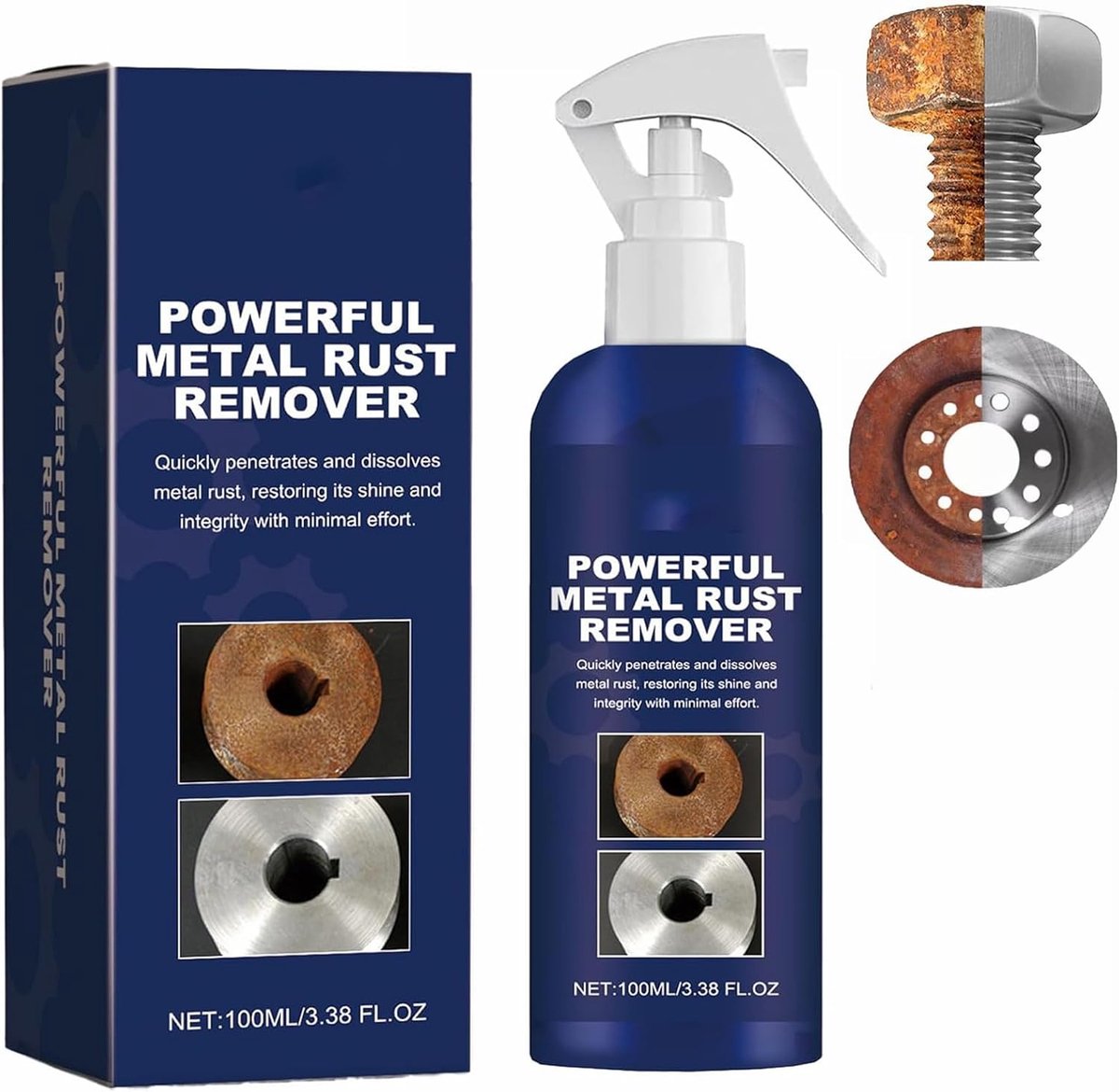 Roestverwijderaar Voor Metaal,Auto Onderhoud Reiniging Roest,Rust Remover Spray,Krachtige Metalen Reiniger voor Roestbehandelingen,Roest Inhibitor Derusting Spray,Multifunctionele Roest Remover,100ML