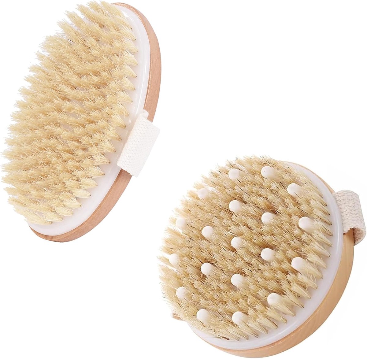 2 Stuks Set Droge Borstel Lymfedrainage – Lichaamsborstel met Natuurlijke Borstelharen | Massageborstel voor het Lichaam