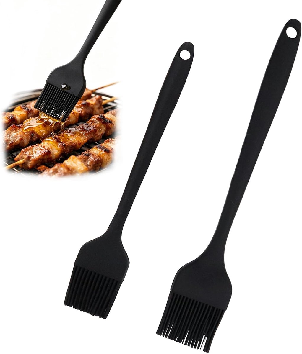 2 stuks bakkwasten siliconen, hittebestendige siliconen kwast, eendelige keukenkwast, BPA-vrij, siliconen bakkwast, vaatwasmachinebestendig voor bakken, grillen, braden (zwart + zwart, klein + groot)