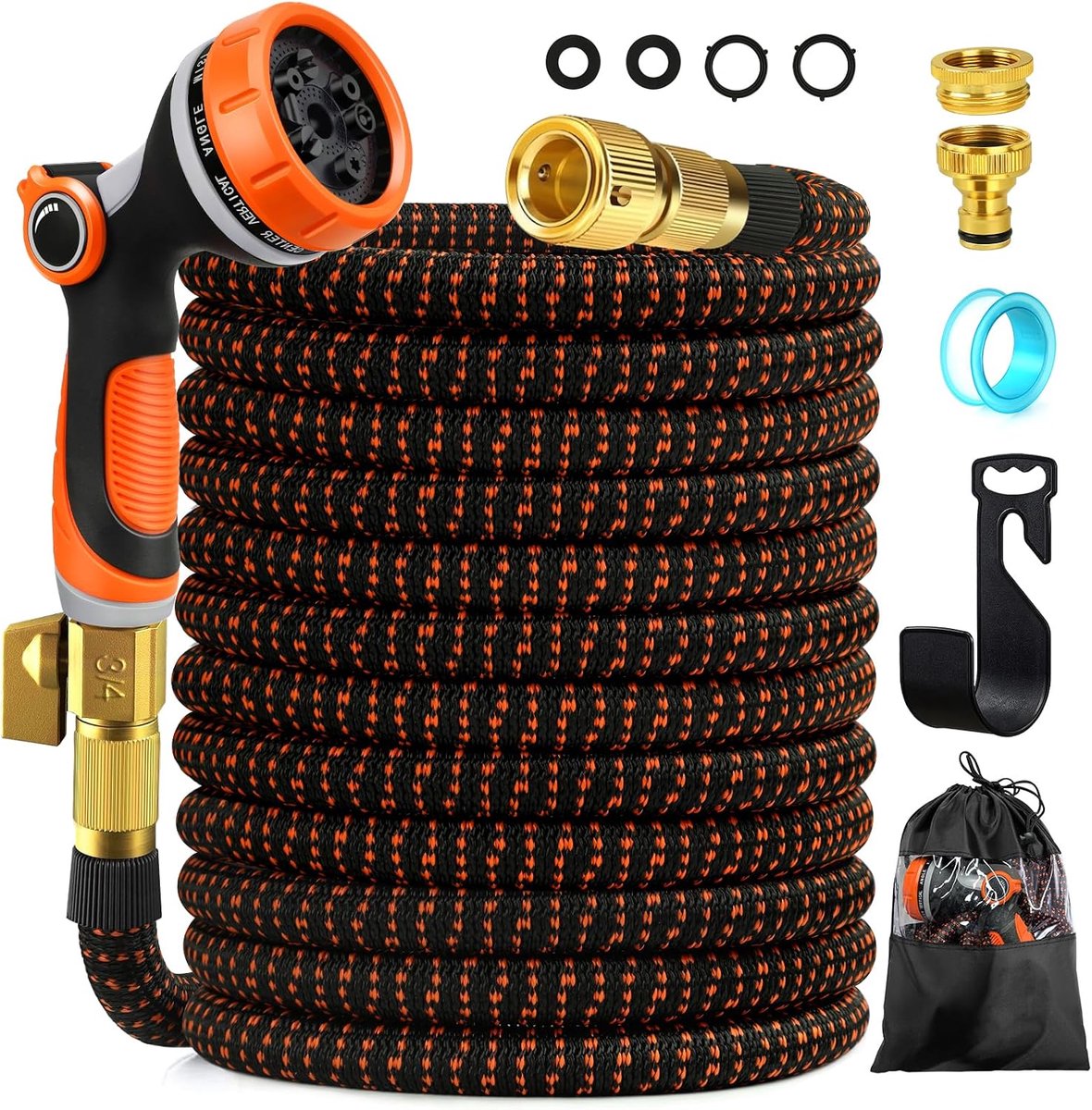 Tuinslang Flexibele Slang 15m, Flexibele Waterslang Flexslang, Uitbreekbare Tuinslangen met 10 Functiespuit Brause, Brause Waterkraan Adapter Tuinslang Wandhouder Opzetstuk