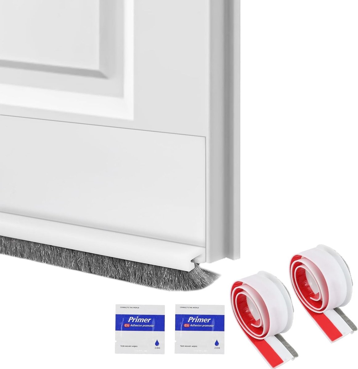 Witte deurafdichting set van 2 stuks, 5 x 100 cm, zelfklevende tochtstrip, insectenwering en lichtdichtheid, bescherming tegen stof en tocht