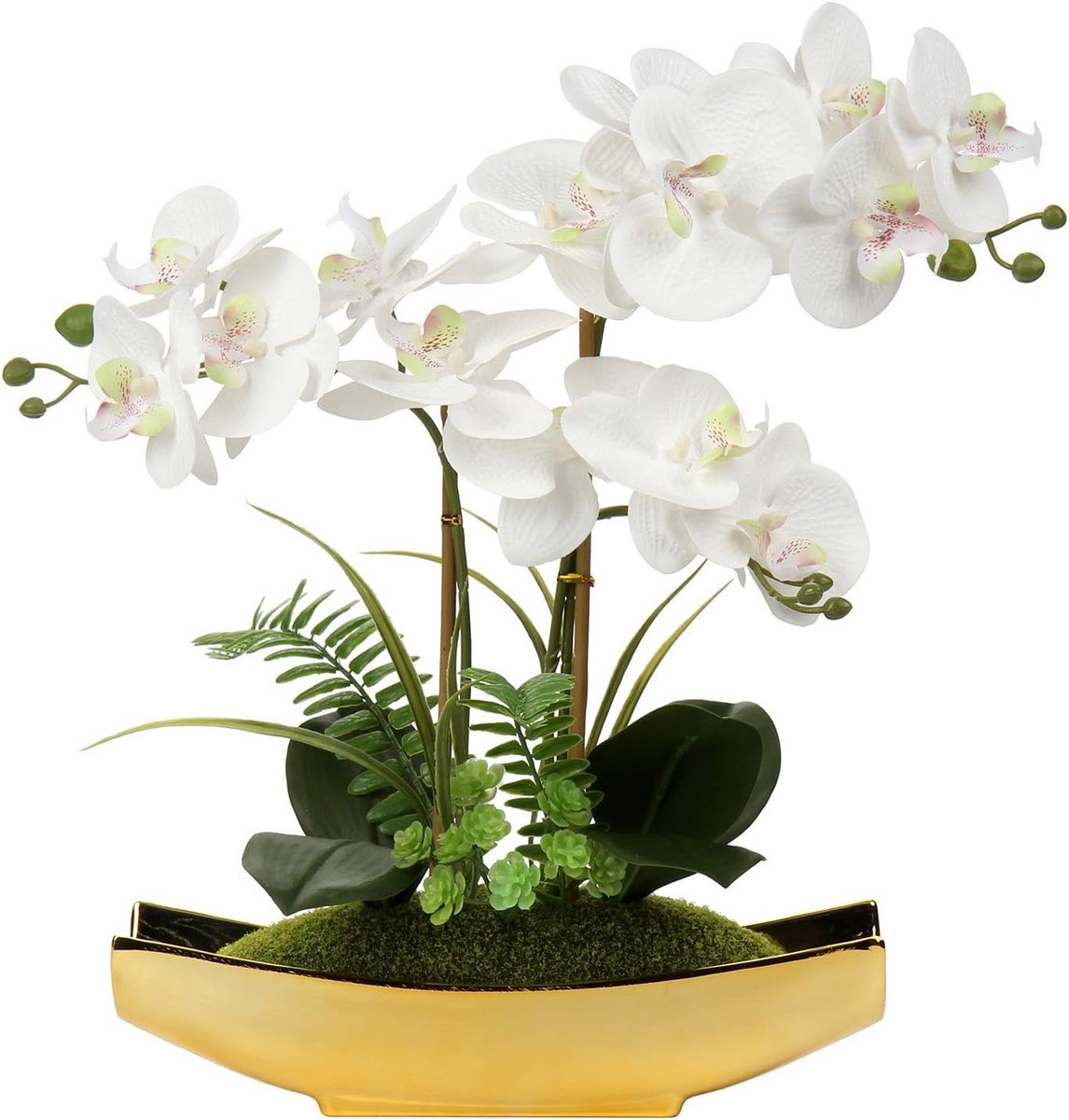 Kunstmatige Orchidee in pot, goudkleurig, 38,1 cm, kunstbloem voor tafelopzetstuk, woonkamer, woondecoratie