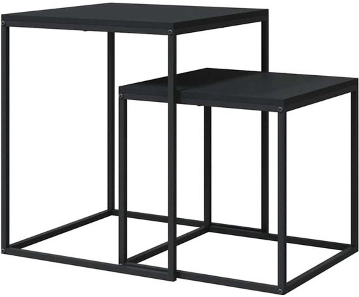 Salontafelset Hout Metaal - Woonkamertafel Set - Decoreren Woonkamer - In elkaar Schuifbaar - 2 stuks - Zwart Bruin