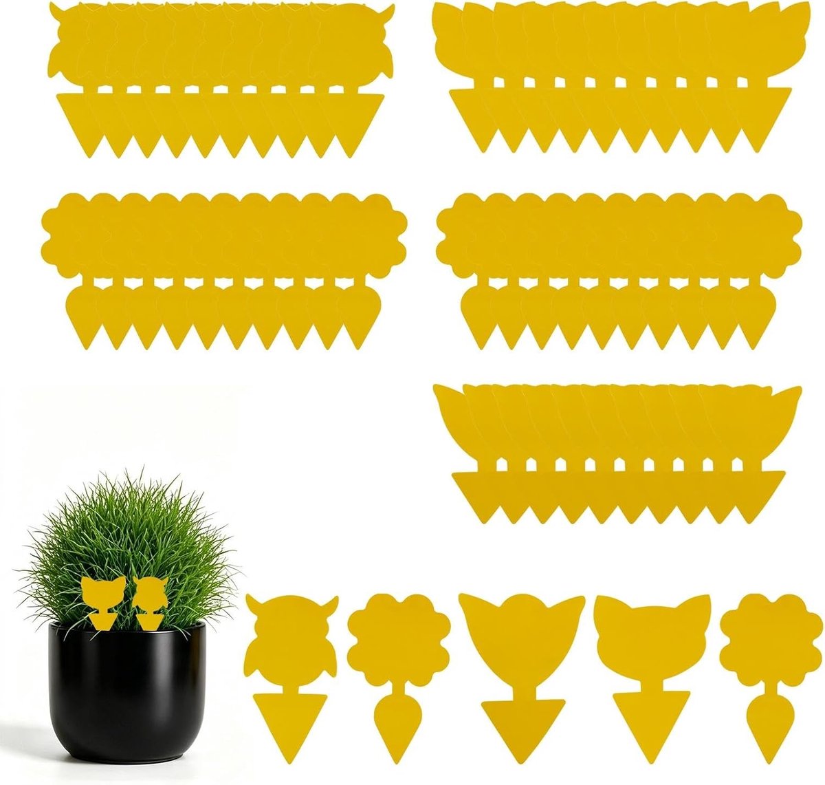 100 stuks muggenval, dubbelzijdig geel vliegenpapier, 4 vormen van vallen voor muggen, planten, plakval, eenvoudig te bedienen, voor binnen en buiten