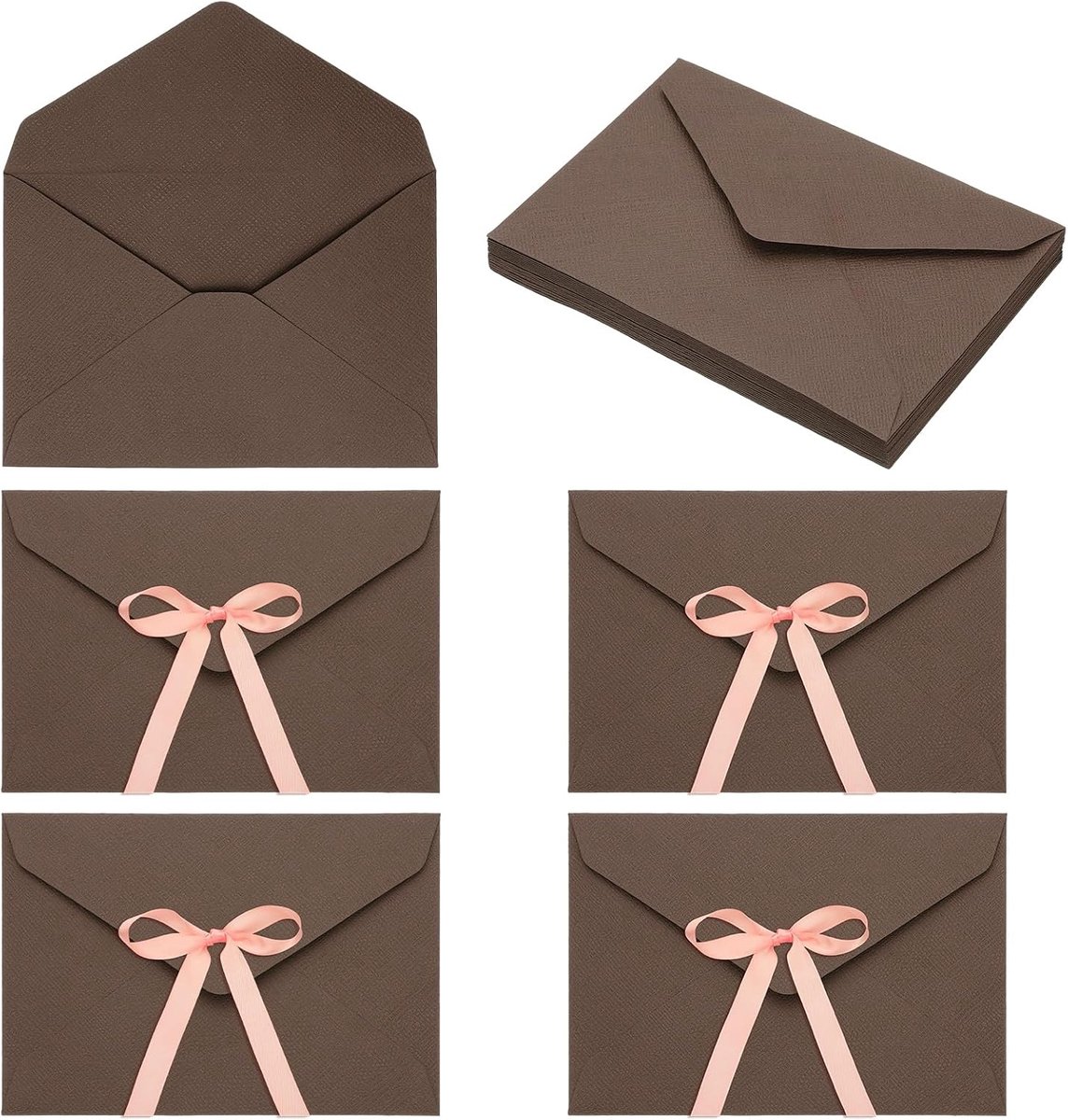 20 enveloppen met strik, 16 x 11,3 cm, vintage enveloppen voor kleine voorwerpen, kaarthouder voor bruiloften, feesten en ansichtkaarten, donkerbruin