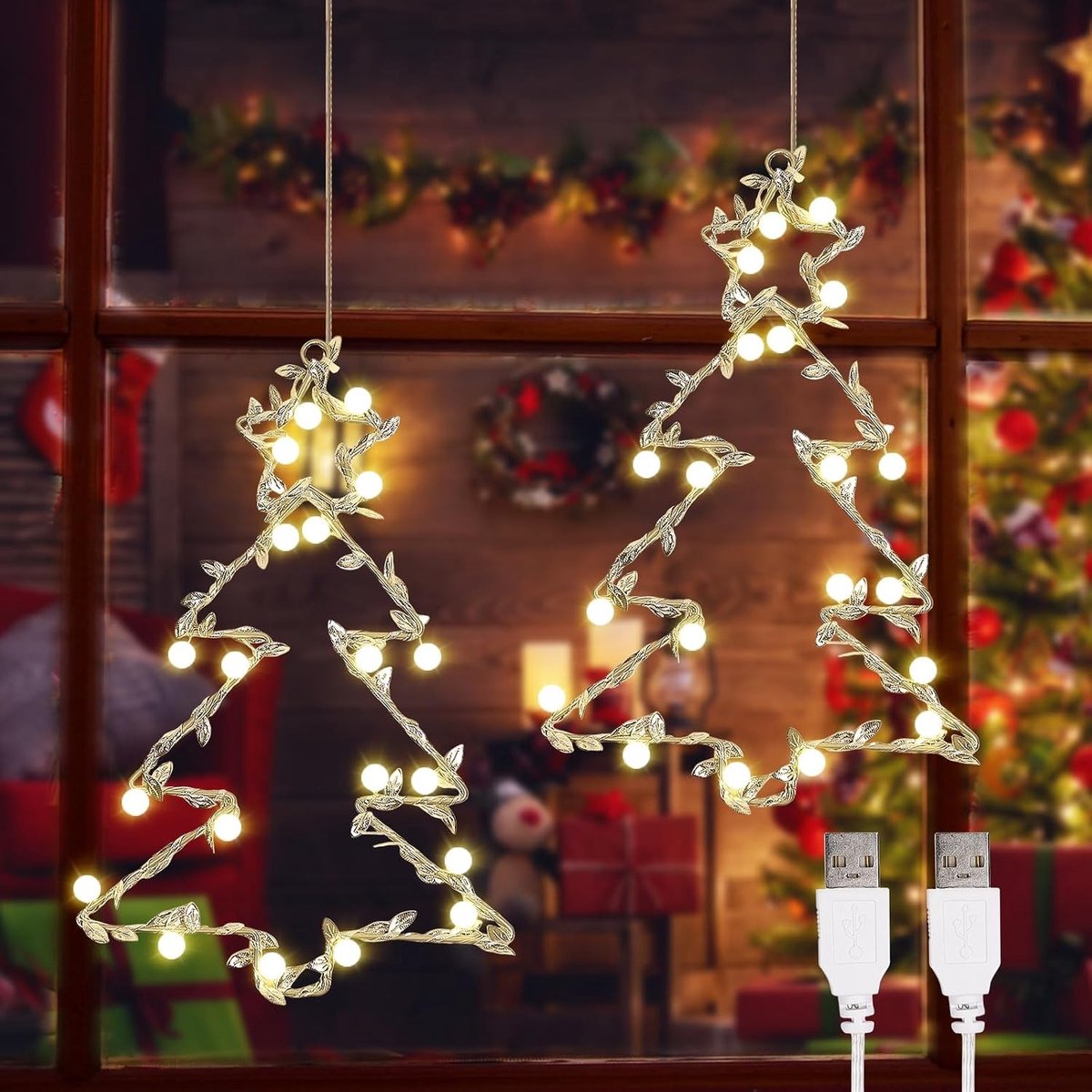 Kerstster Fairy Lights voor Raamdecoratie - 2 Stuks Warm Witte LED Verlichting voor Binnen en Buiten Feestdecoratie