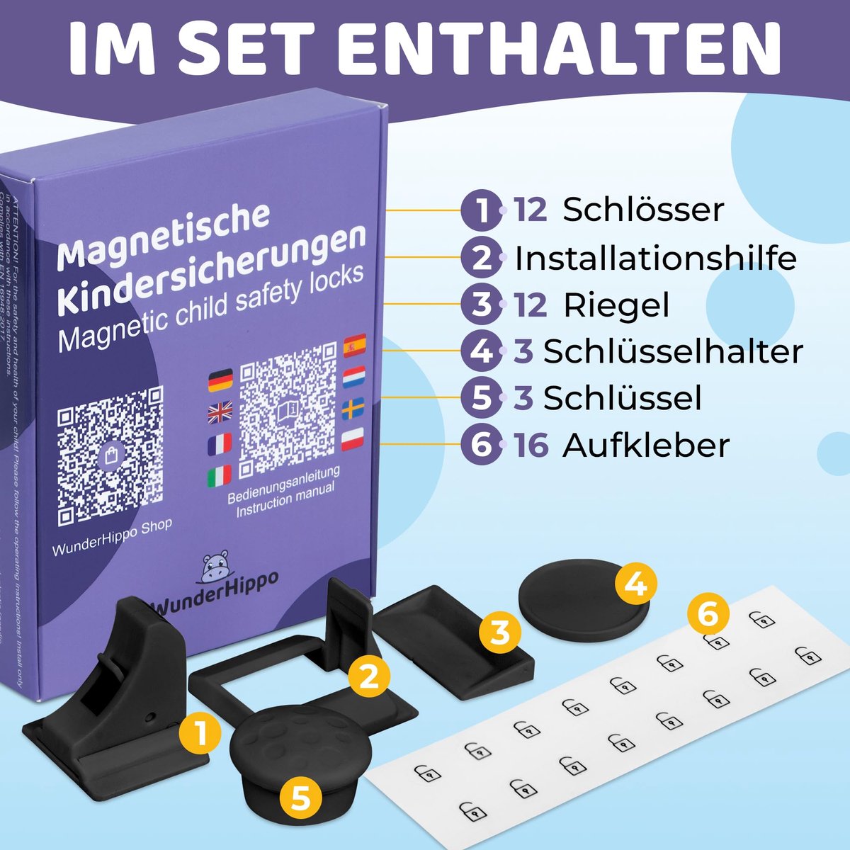 Magnetische Kinderbeveiliging - Onzichtbare Magneetsluiting - Voor Kasten & Laden - Zonder Boren - Zwart - 12 Sloten + 3 Sleutels