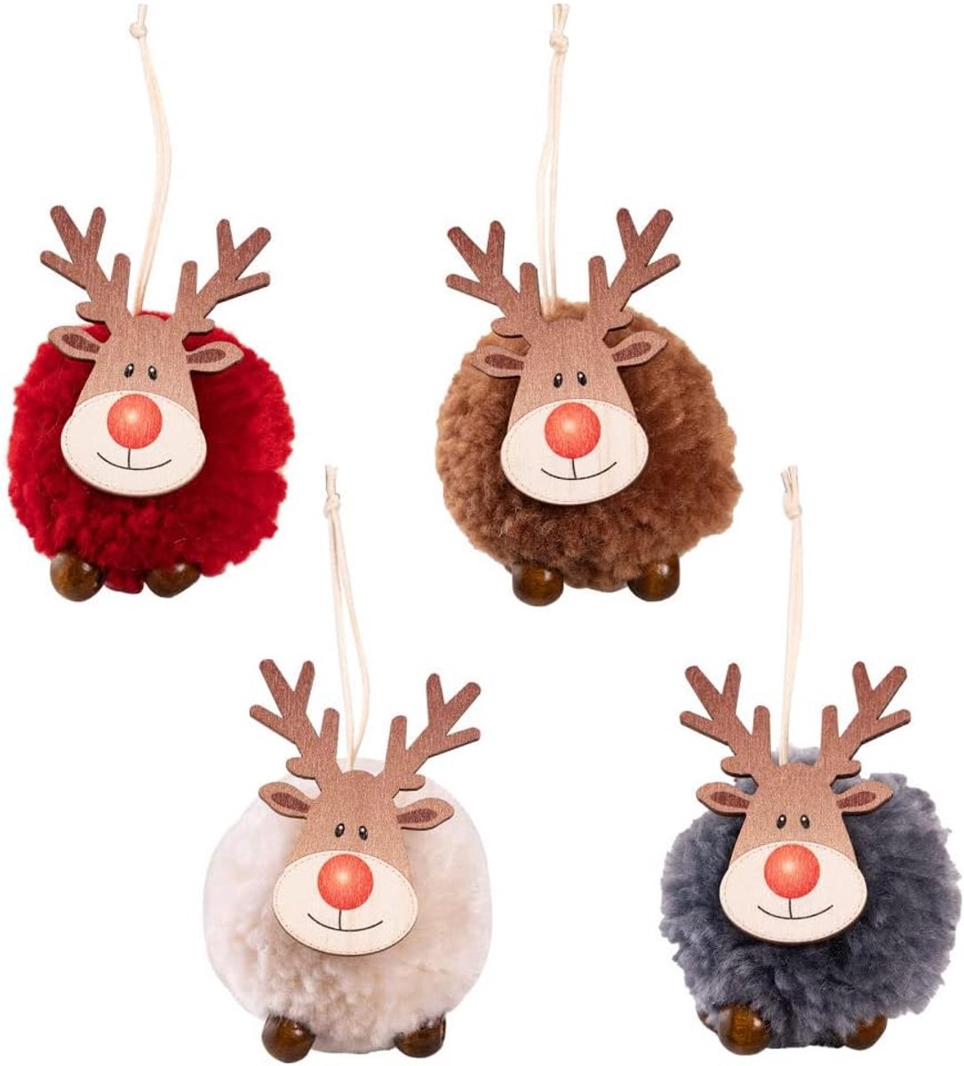 Kerst Opknoping Ornament Set, Grote Pluche Houten Herten Speelgoed Boom Hanger Decoraties,X-Mas Indoor Ornamenten Gift voor Meisjes Jongens