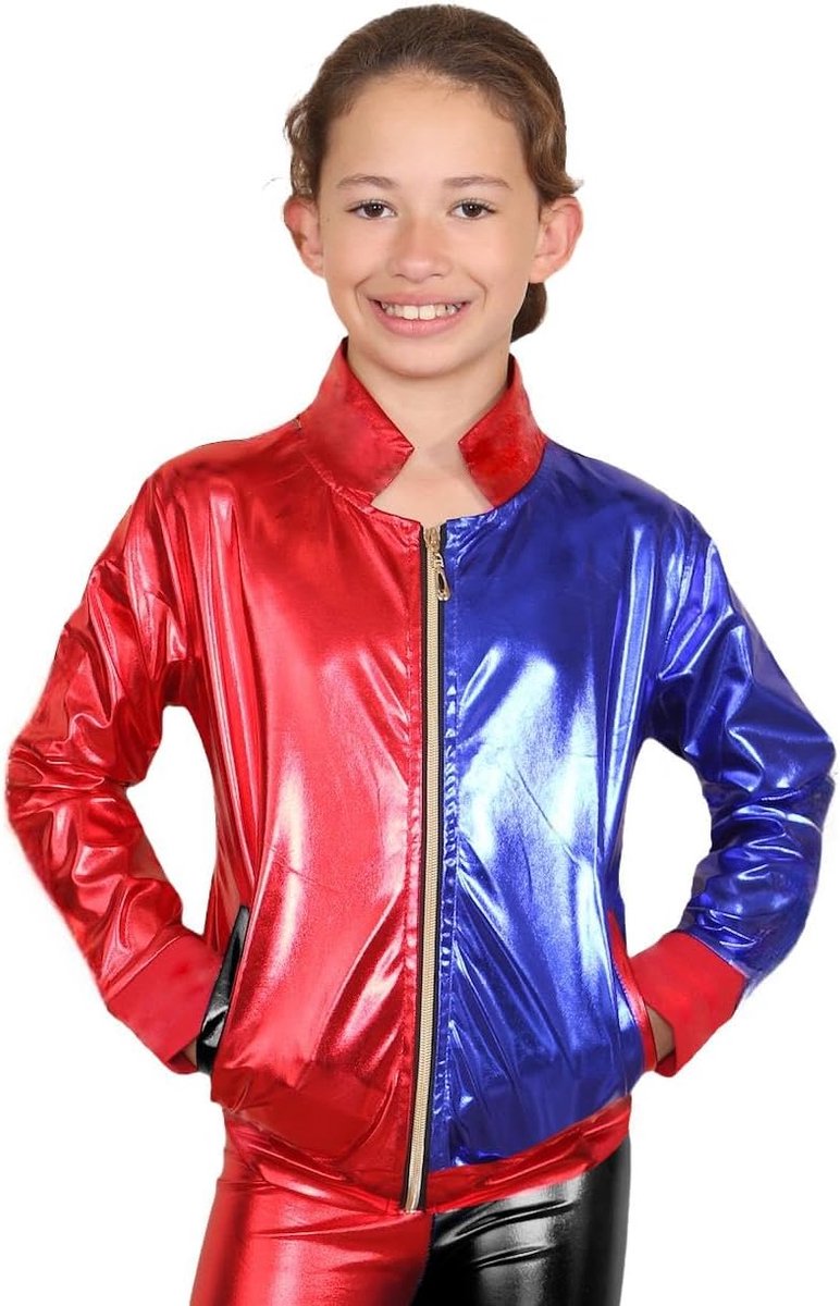 rood en blauw cosplay Misfit Halloween kostuum legging jas verkleedjurk