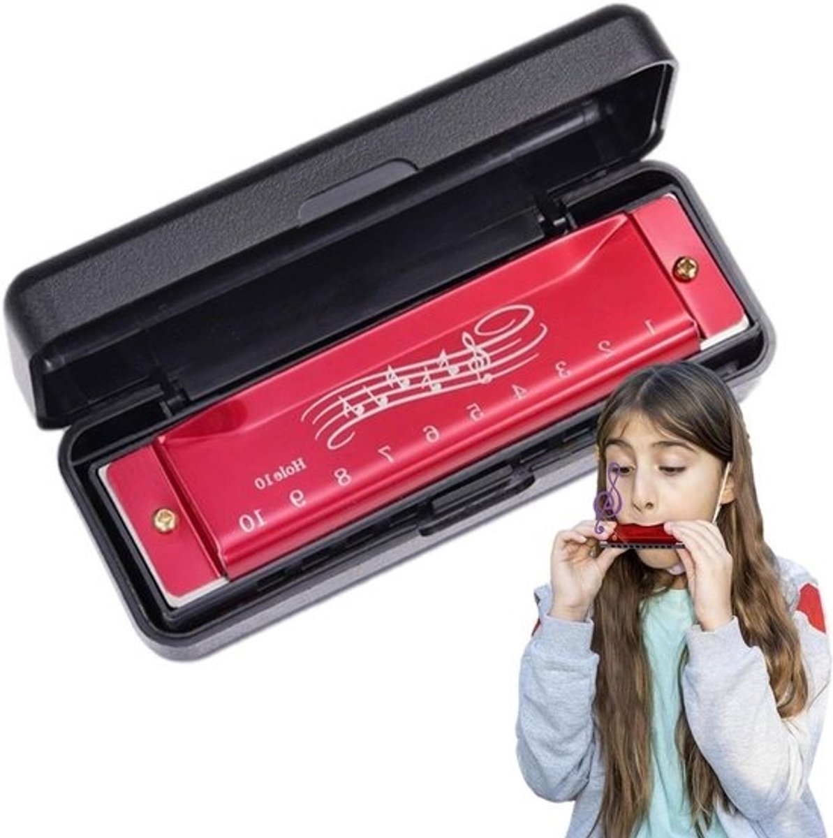 Mondharmonica Muziekinstrument - 10 Gaten Instrument - Muziek Leren Spelen - Veilig ABS Metaal - 12 x 4.7 cm - Blauw