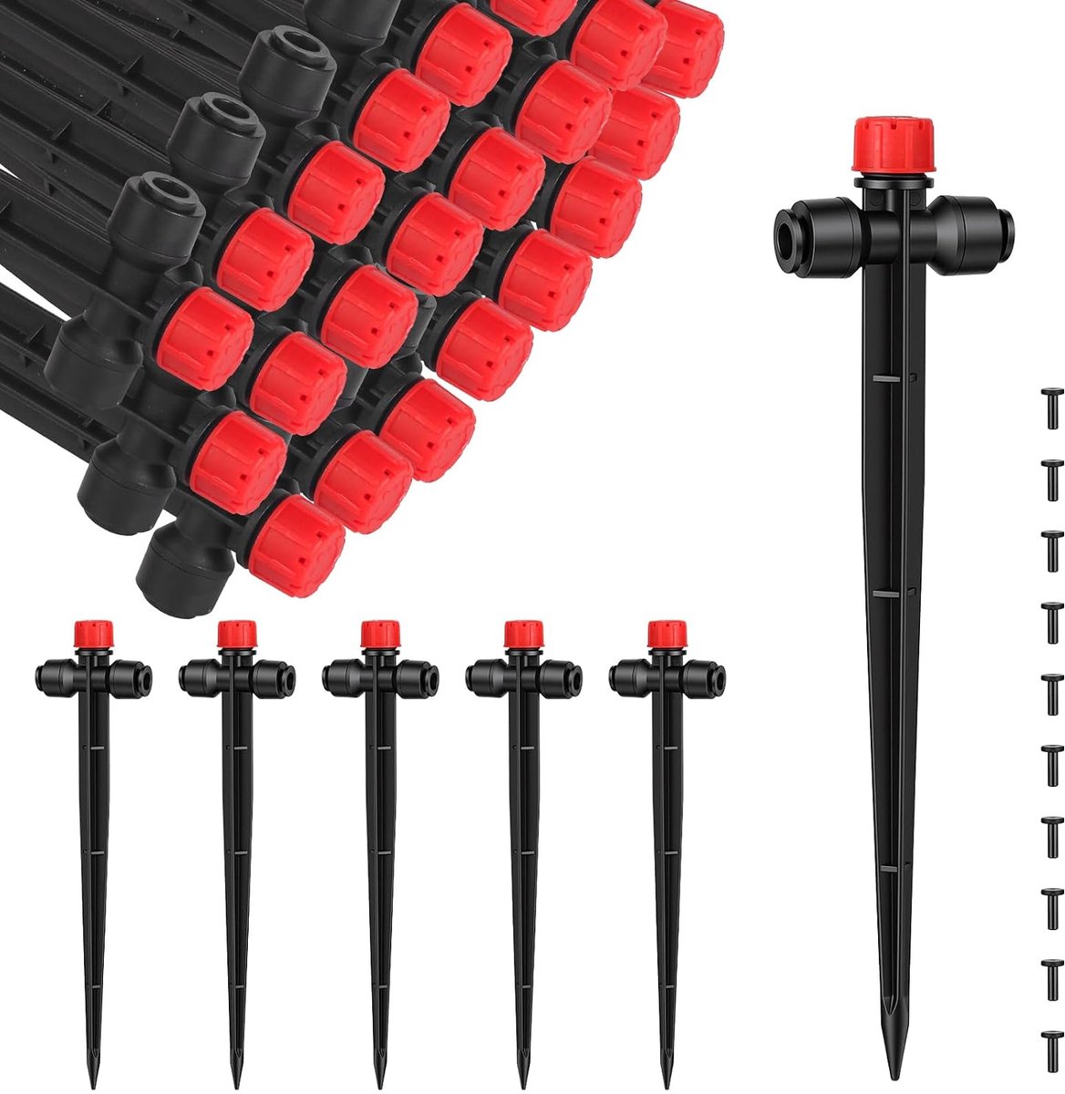 Dailygoods- Irrigatiesproeier 360 graden instelbaar - Druppelirrigatiesysteem - Druppelaar met paal - Micro-druppelbuishouder - 25 stuks - Ideaal voor