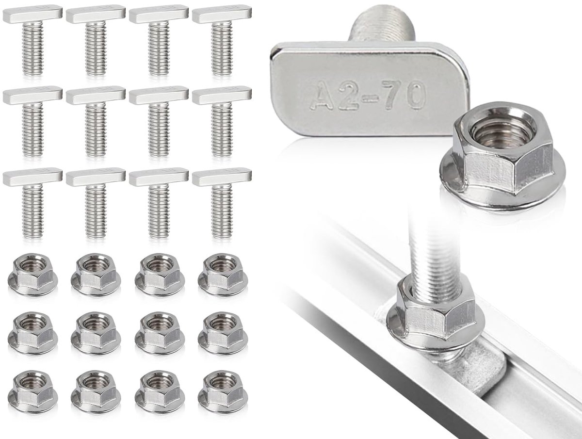 Dailygoods- Hamerkopschroeven Set van 12 - M8 x 20 - Roestvrij Staal A2-70 - Flensmoeren - Verankering - Hoogwaardig Materiaal - Schroeven
