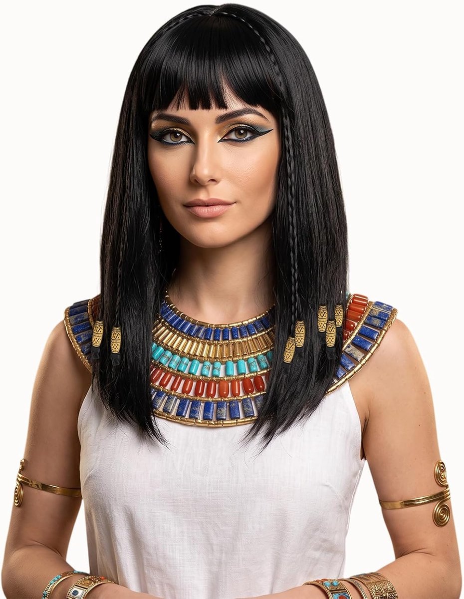 Cleopatra pruik met vlechten en gouden parels voor Halloween