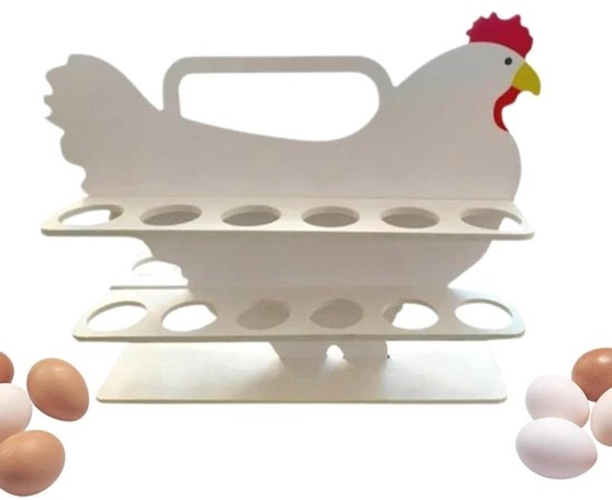 Houten eierhouder - Kippen standaard - Keuken organiseren - Grote capaciteit - 24 eieren - Houtkleur