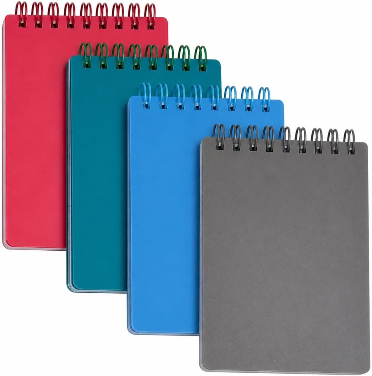 Dailygoods- Notitieboek Pocket 4-delige set - Spiraalnotitieblok - Mini formaat 12,5 x 7,5 cm - 40 gelinieerde vellen - Robuuste kunststof cover - Ide
