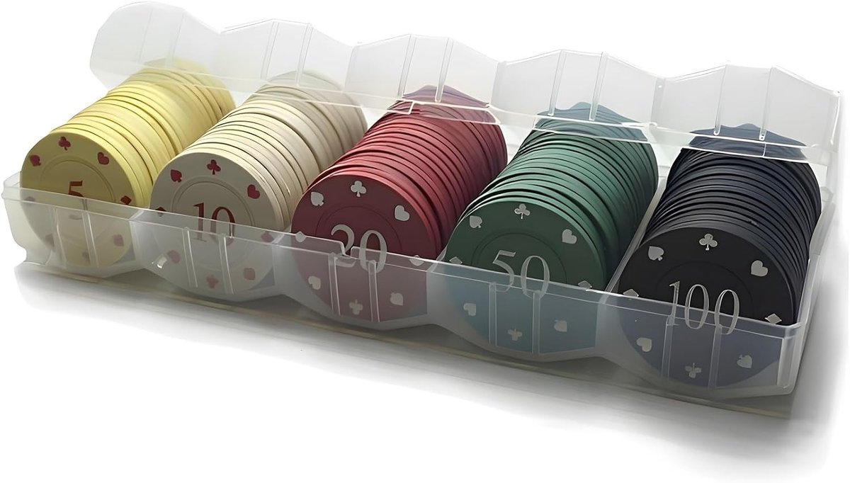 Pokerchips Set - Multicolor - 3,5 cm - Plastic met Opbergdoos - Voor Poker en Kaartspellen
