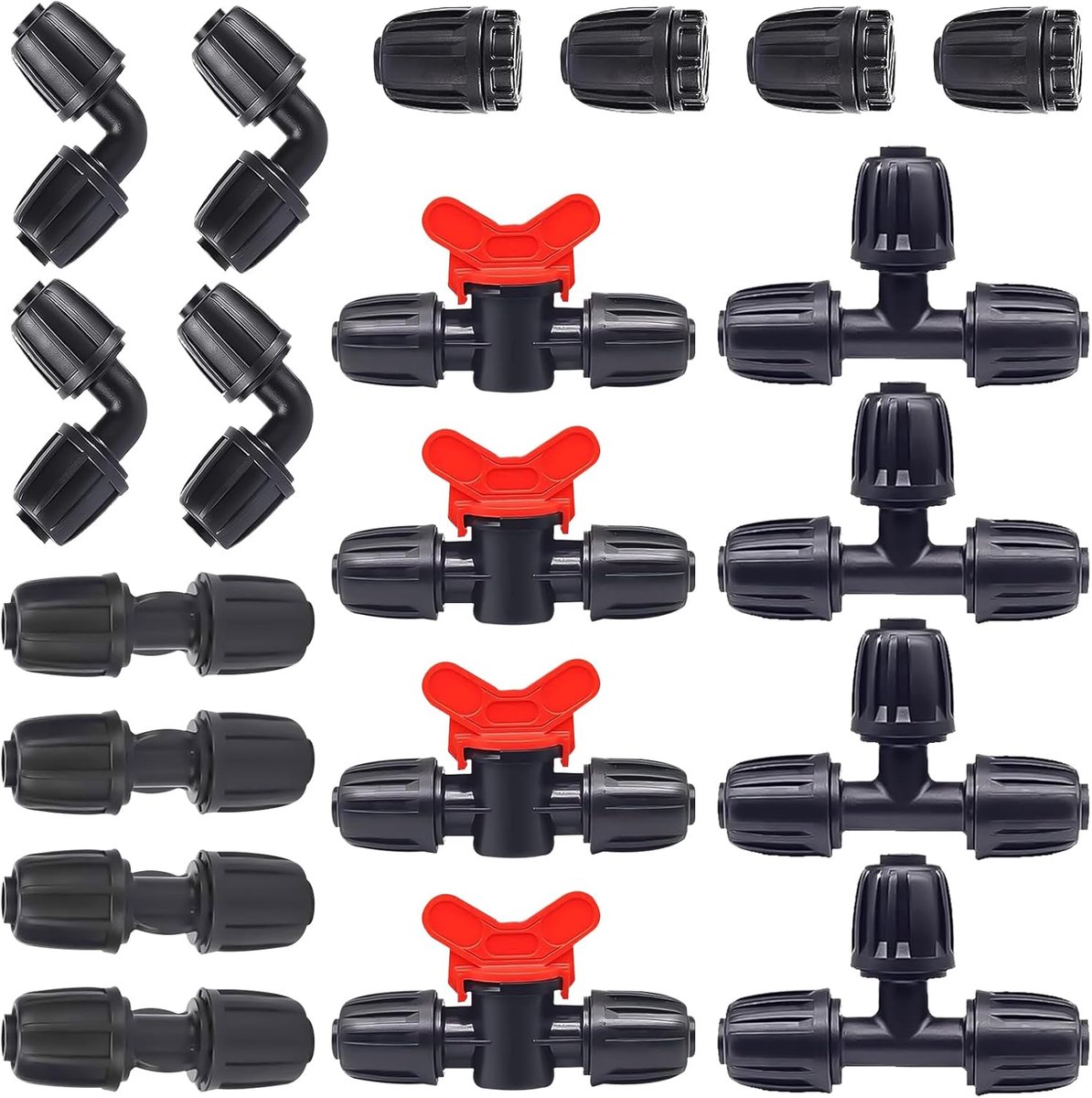 Dailygoods- Irrigatieaansluitset 20 Stuks - Slangaansluiting T-stuk 1/2 Inch - Elleboogdruppelirrigatiefittingen - Rechte Aansluitingen - Drip-bewater
