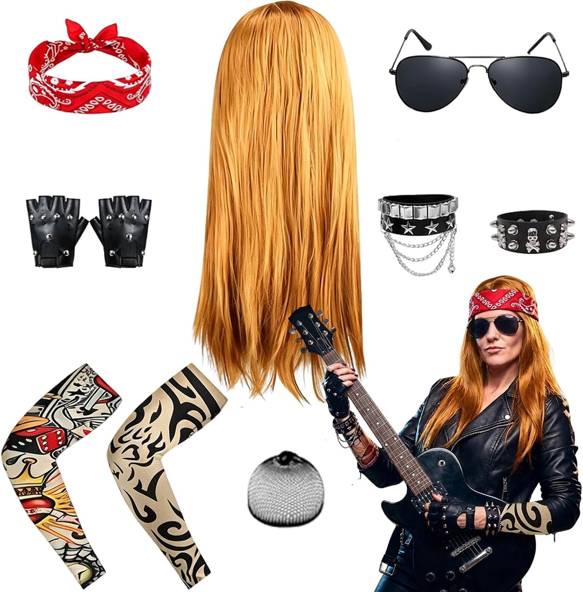 11 stuks rockenset, jaren 70 en 80, punk-accessoires, carnaval