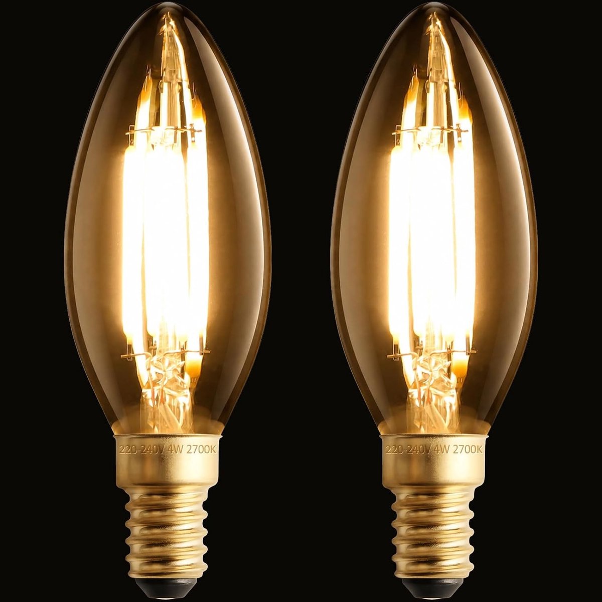 E14 LED Lamp Vintage C35 - 2 Stuk - 4W Warm Wit - Traploos Dimbaar met Helder Glas - Voor Decoratieve Armaturen