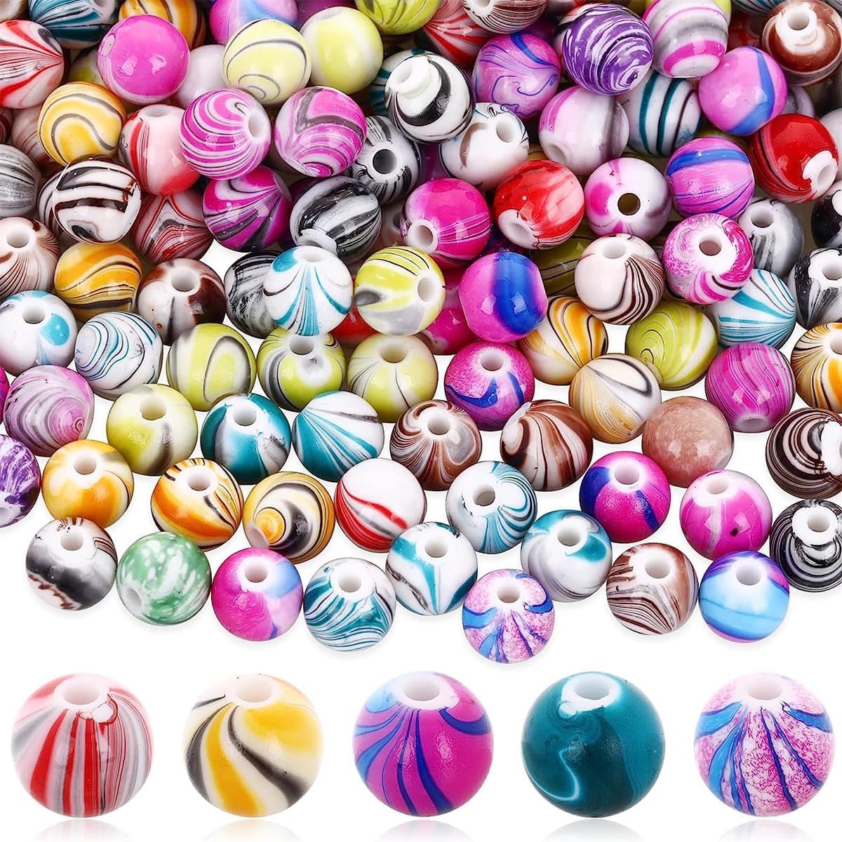 Dailygoods - Set van 500 Acryl Kralen - Kleurrijke Rijgen Kralen voor Sieraden - Gemarmerd Ontwerp - DIY Knutselkralen - Creatief en Uniek - Geschikt.