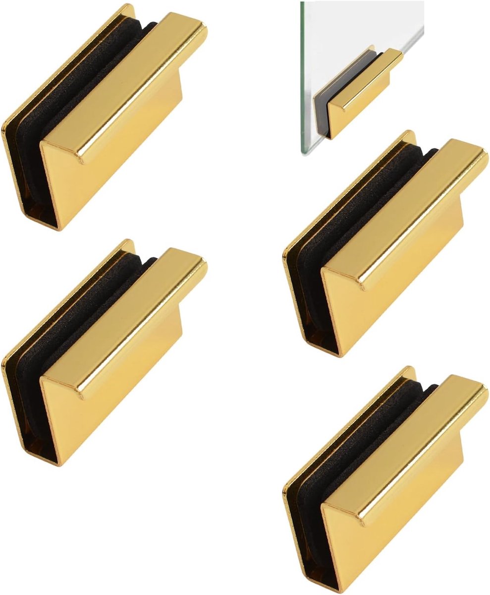 vingerrand trekken, 4 stuks kabinet vinger pull handvat glazen deur clips kast vergrendeling klem verborgen handvat voor display glazen deur (goud)