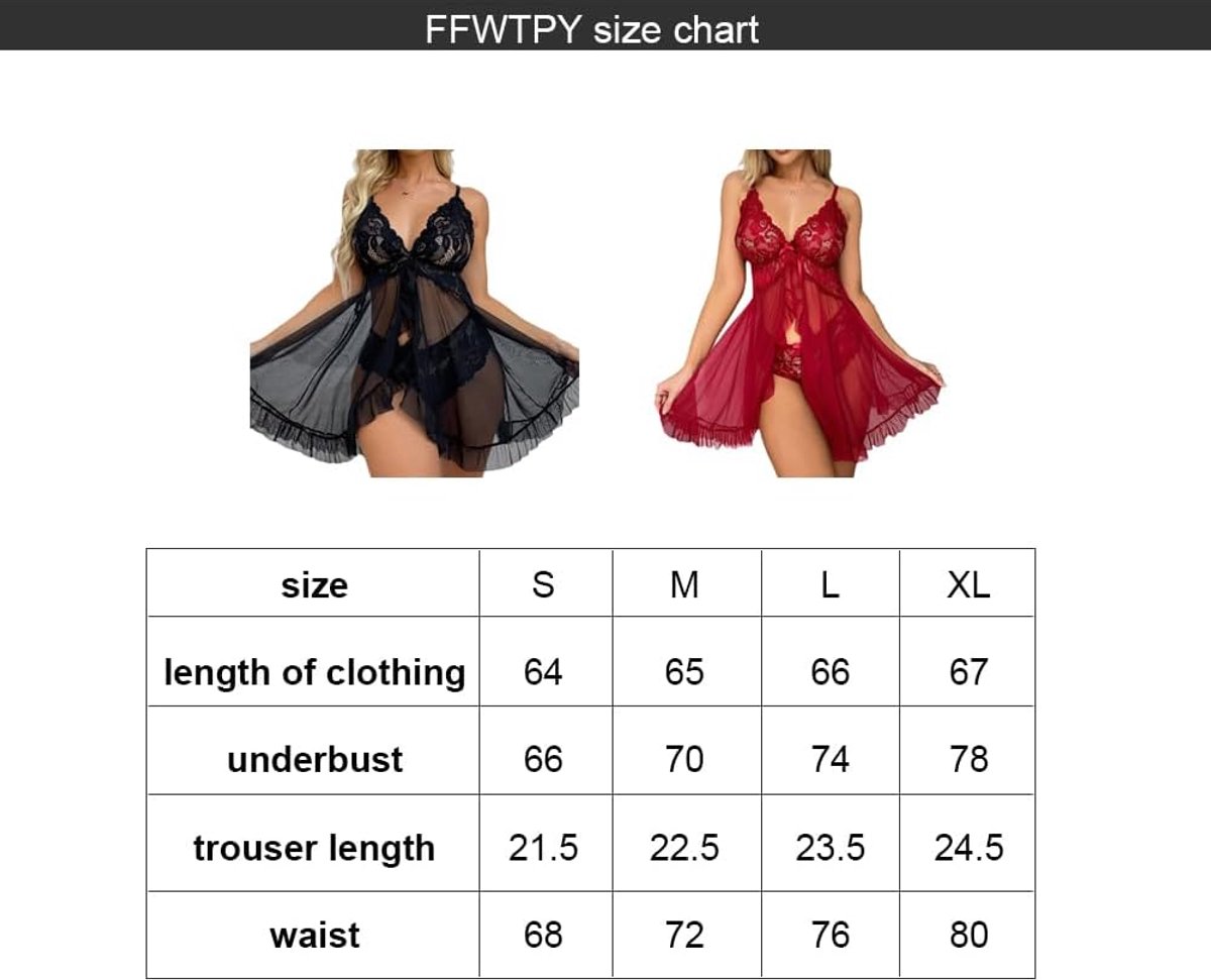 Babydoll sexy lingerie voor dames met G-string tanga ondergoed van kant comfortabel aan de voorkant open negligé transparant nachthemd