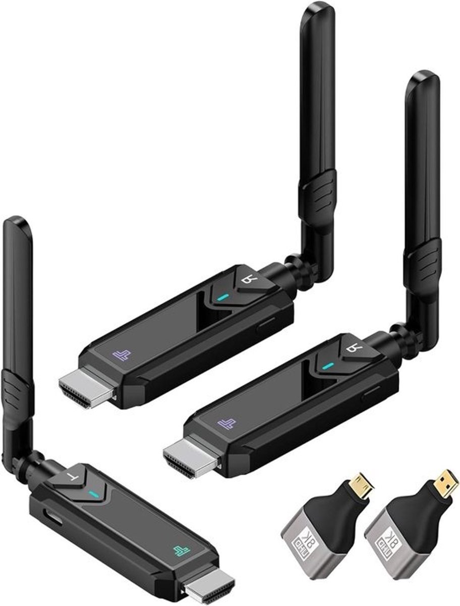 Draadloze HDMI Zender - Video Extender Set - Meerdere Schermen - 1 Zender 2 Ontvangers - 1080p Full HD - Zwart