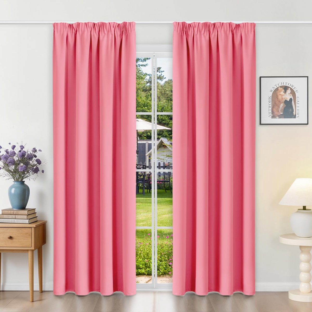 Gordijnen met plooiband, ondoorzichtig, roze, verduisteringsgordijnen, set van 2, 200 x 140 cm (H x B) voor railsysteem, thermische gordijnen, koudebescherming, schuifgordijnen voor woonkamer
