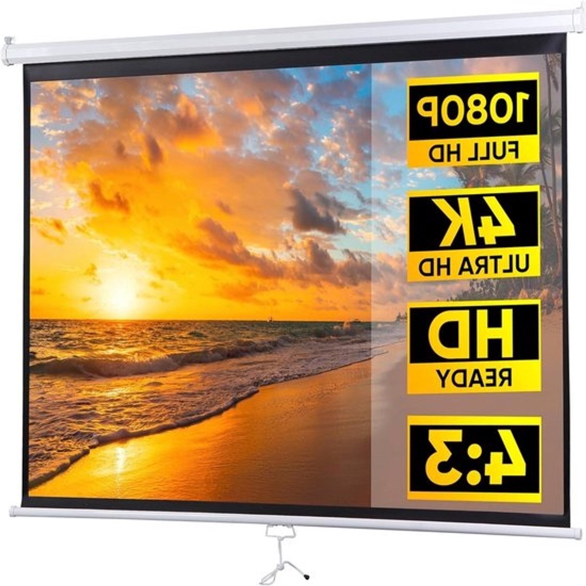 Projectiescherm - Pull-down scherm - Thuisbioscoop Ervaring - Automatisch vergrendelend - 72 inch diagonaal - Mat wit
